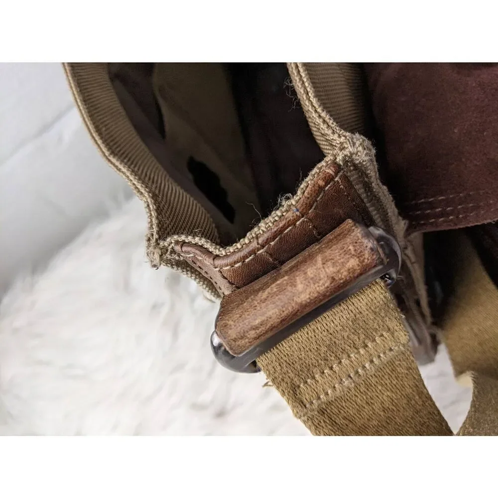 Fossil Messanger Bag Khaki Canvas Brown Leather Shoulder Strap Leather Detail Sn